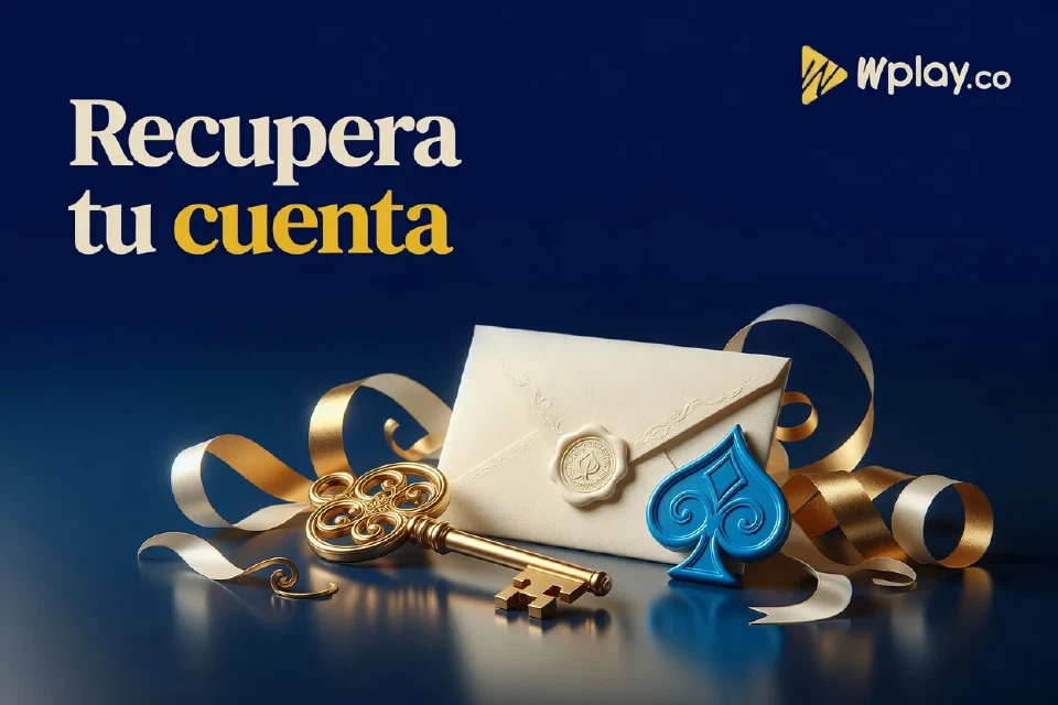Llave y sobre junto a un motivo azul y cintas doradas