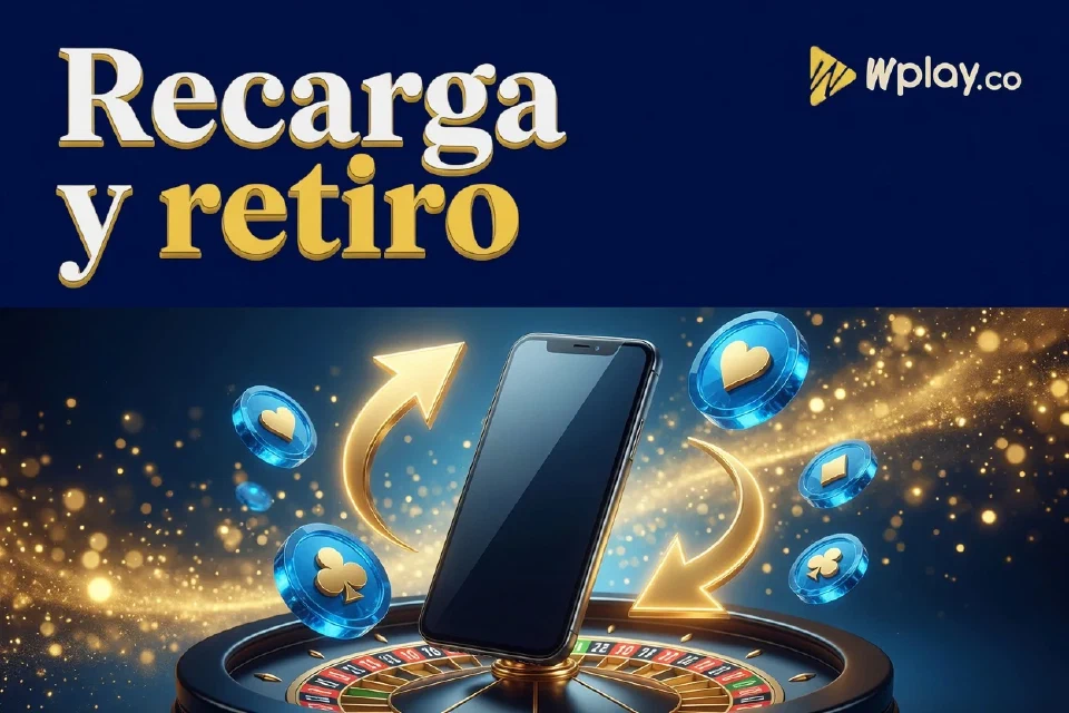 Teléfono y dos recorridos dorados para representar recarga y retiro